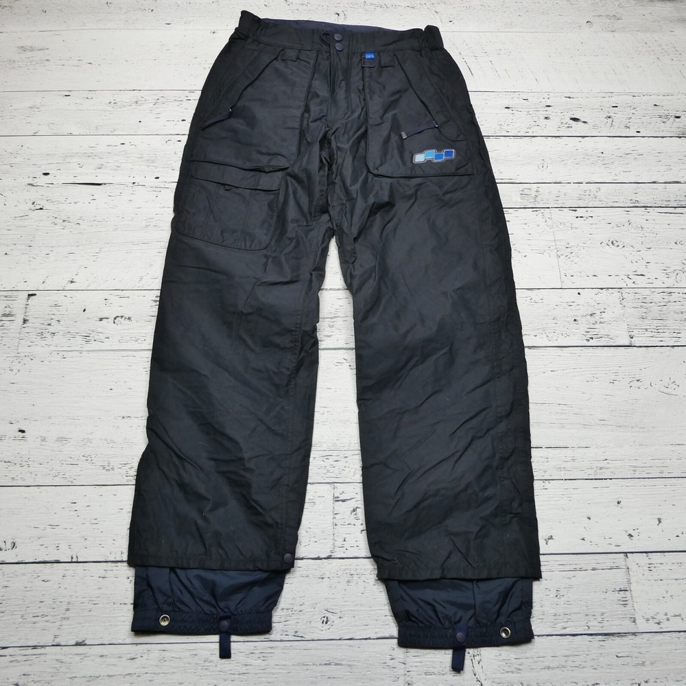 Foursquare Snow Pants Womens‎ Medium Black Blue Waterproof Winter Uninsulated